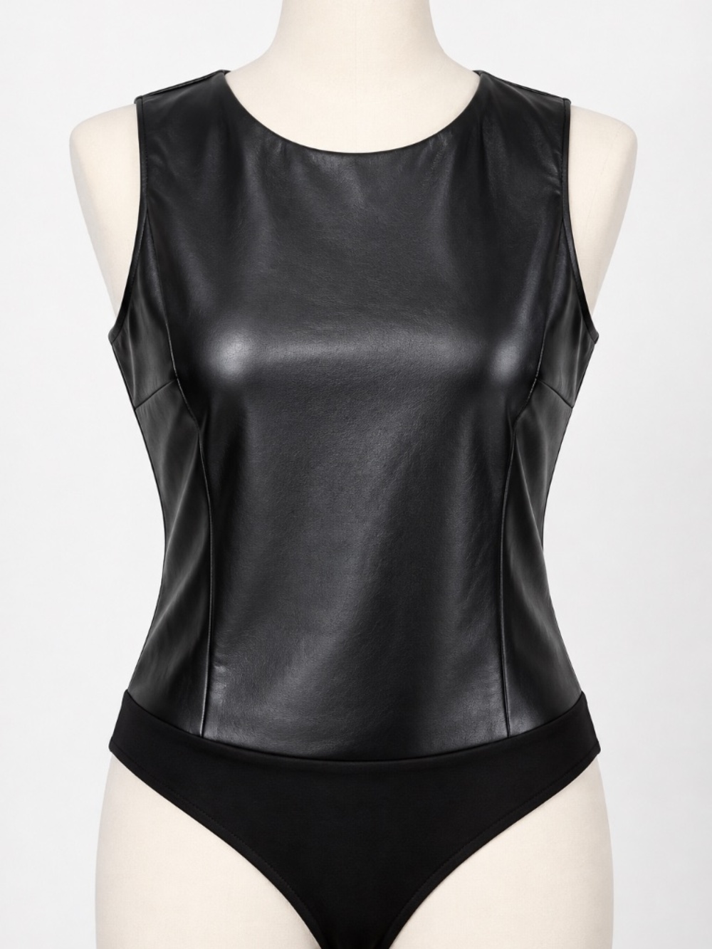 Bar III Womens Black Faux Leather Sleeveless Bodysuit Size L Snap Closure